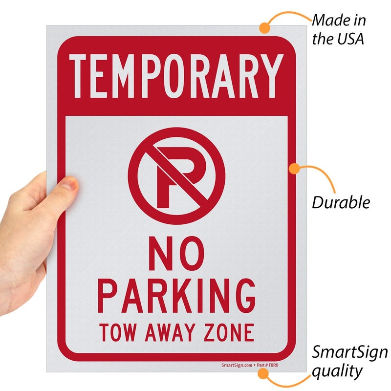 Smartsign â€œTemporary - No Parking, Tow Away Zoneâ€ Sign | 9" x 12" Polystyrene (Pack of 5), Made in USA - Image 5